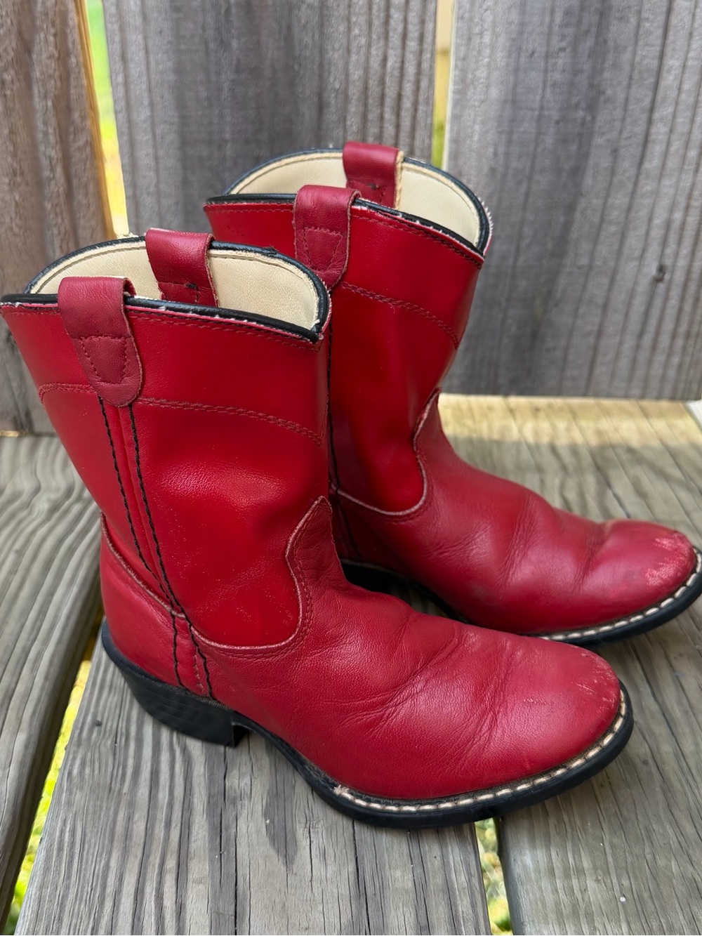 Vintage Texas Made in USA red leather cowgirl boots in girls' size 7.5D